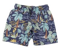 Tmavomodré plážové kraťasy s palmami H&M