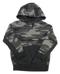 Šedo-černá army mikina s klokankou a kapucí M&S