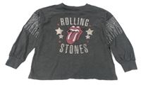 Tmavošedé melírované mikinotriko s The Rolling Stones a kamínky Next