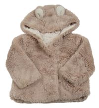 Pudrová kožešinová podšitá bunda s kapucí s oušky Next