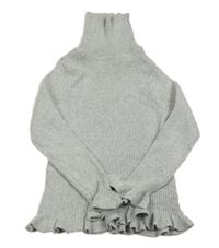 Šedo-stříbrný melírovaný žebrovaný svetrový rolák s volánky PRIMARK