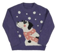 Tmavofialový svetr s pejskem s flitry St. Bernard