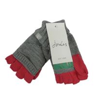 Nové - šedo-tmavorůžové melírované pletené překlápěcí rukavice joules