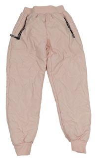 Světlerůžové vzorované šusťákové zateplené kalhoty 