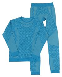 2Set - Modré vzorované thermo triko s vločkami + kalhoty crivit