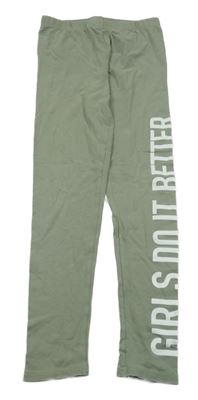 Světlekhaki legíny s nápisem Page one young