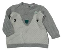 Šedo-bílý vzorovaný svetr se sovičkou Topomini