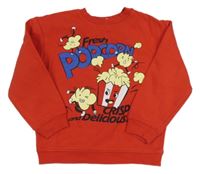 Červená mikina s popcornem a nápisy H&M