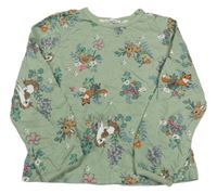 Světlekhaki mikina se zvířátky a kytičkami a větvičkami H&M