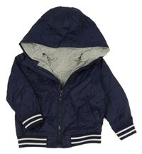 3v1 - Tmavomodrý šusťákový nepromokavý jarní bomber s pruhy a kapucí Prénatal
