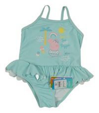 Nové - mátové jednodílné plavky s Peppa Pig a volánkem Matalan