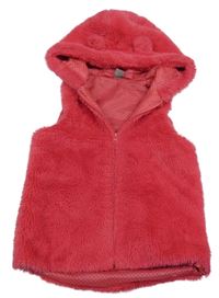 Jahodová kožešinová podšitá vesta s kapucí little kids