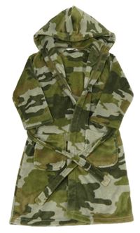 Khaki-army plyšový župan s kapucí M&S