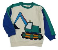 Smetanovo-cobaltově modro-zelená mikina s buldozerem Nutmeg