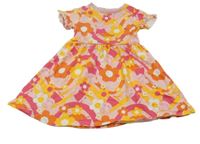 Světlerůžovo-malinovo-tmvooranžovo/žluté vzorované šaty s Peppa Pig a květy a volánky St. Bernard