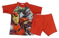 2Set - Červeno-světlemodré UV tričko s Avengers + plavkové kraťasy MARVEL
