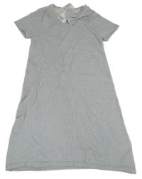 Nové - světlešedo-tyrkysovo-starorůžové melírované třpytivé svetrové šaty s mašlí H&M