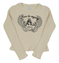 Smetanové žebrované crop triko se srdíčkem a křídly a kamínky ZARA