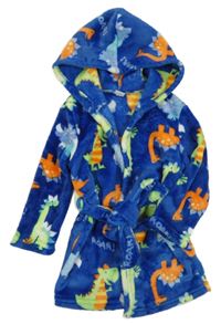 Safírový plyšový župan s dinosaury a kapucí SHEIN
