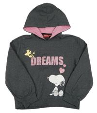 Tmavošedá melírovaná crop mikina se Snoopym a kapucí PEANUTS