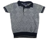 Tmavomodro-ílé vzorované melírované úpletové polo tričko Next