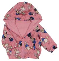 Růžová šusťáková jarní bunda s Minnie a Daisy a kapucí Disney