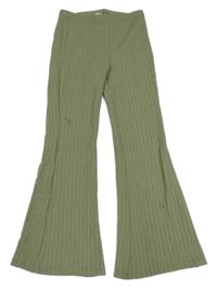 Khaki mačkané flare kalhoty Next