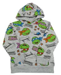 Šedá melírovaná mikina se Želvami Ninja a kapucí PRIMARK
