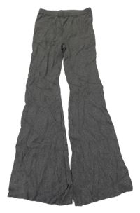 Tmavošedé melírované žebrované flare úpletové kalhoty H&M