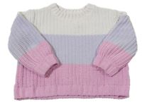 Bílo-světlefialovo-růžový žebrovaný crop svetr M&S