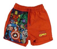 Červeno-barevné plážové kraťasy s Avengers zn. Marvel
