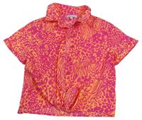 Neonově oranžovo-růžová vzorovaná crop halenka Bluezoo