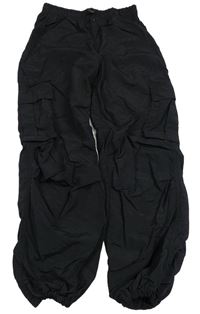 Černé šusťákové cargo cuff kalhoty Primark