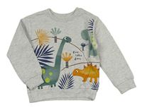 Světlešedá melírovaná mikina s dinosaury Dunnes