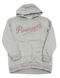 Šedá melírovaná dlouhá mikina s nápisem a kapucí Pineapple