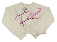 Krémová crop mikina s nápisem s kamínky zn. River Island
