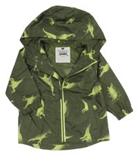 Khaki šusťáková podzimní bunda s dinosaury a kapucí F&F