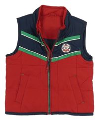 Červeno-tmavomodro-zelená šusťáková zateplená vesta s nášivkou zn. M&S