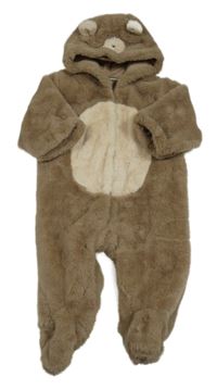 Hnědo-béžová kožešinová podšitá kombinéza s kapucí - medvěd Next