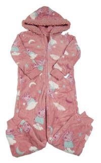 Starorůžová chlupatá kombinéza s Peppou a kapucí