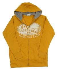 Okrová propínací mikina s nápisem a kapucí Yigga