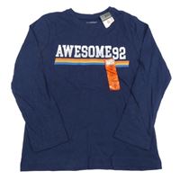 Nové - Tmavomodré triko s nápisem a pruhy Primark