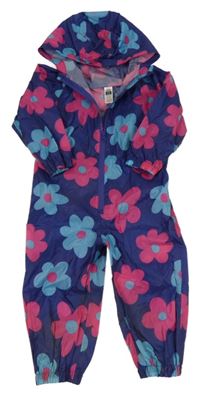 Tmavomodrá květovaná šusťáková nepromokavá kombinéza s kapucí Dunnes