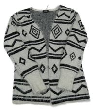 Světlešedo-černý vzorovaný chlupatý svetrový cardigan Page One Young