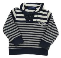 Tmavomodro-šedo-světlešedá pruhovaná mikina s výšivkou a límčkem Original Marines