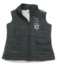 Tmavošedá šusťáková zateplená jezdecká vesta s výšivkou Fouganza