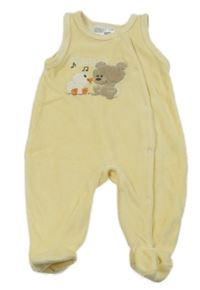 Žluté sametové dupačky s medvědem a kachnou Ergee