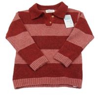 Nové - Červeno-melírovaný pruhovaný vlněný polo svetr Primark