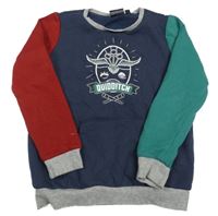 Tmavomodro-zeleno-vínová mikina s potiskem - Harry Potter