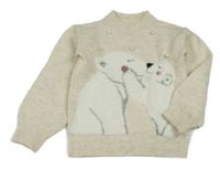 Béžový melírovaný svetr s ledními medvědy s flitry Primark